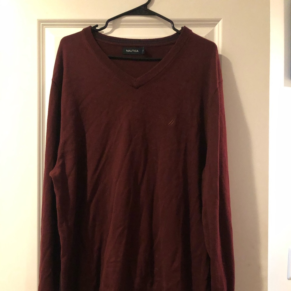Long Sleeve Burgundy Nautica Vneck Sweater